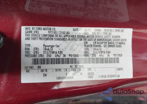 2013 Ford Focus Se z USA, uszkodzony, nr VIN 1FADP3F24DL174882